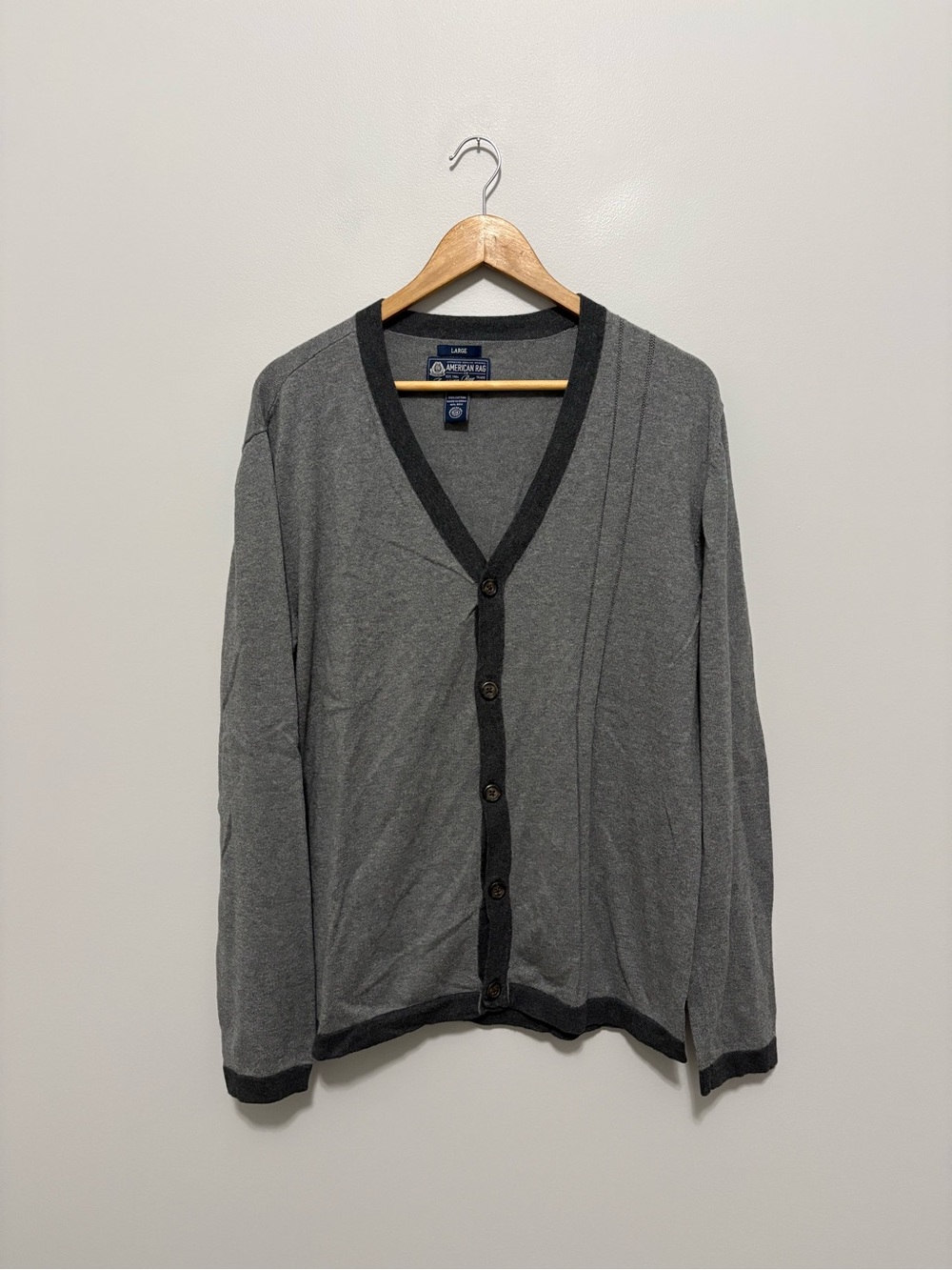 American Rag Gray V-Neck Grandpacore Eclectic Grandpa Cotton Button Cardigan